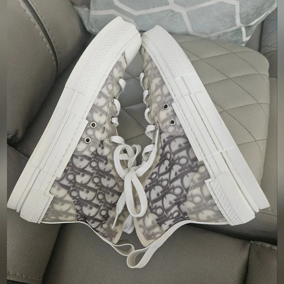 Dior Monogram High-Top Sneakers in Gray and White - Picture 3 of 10